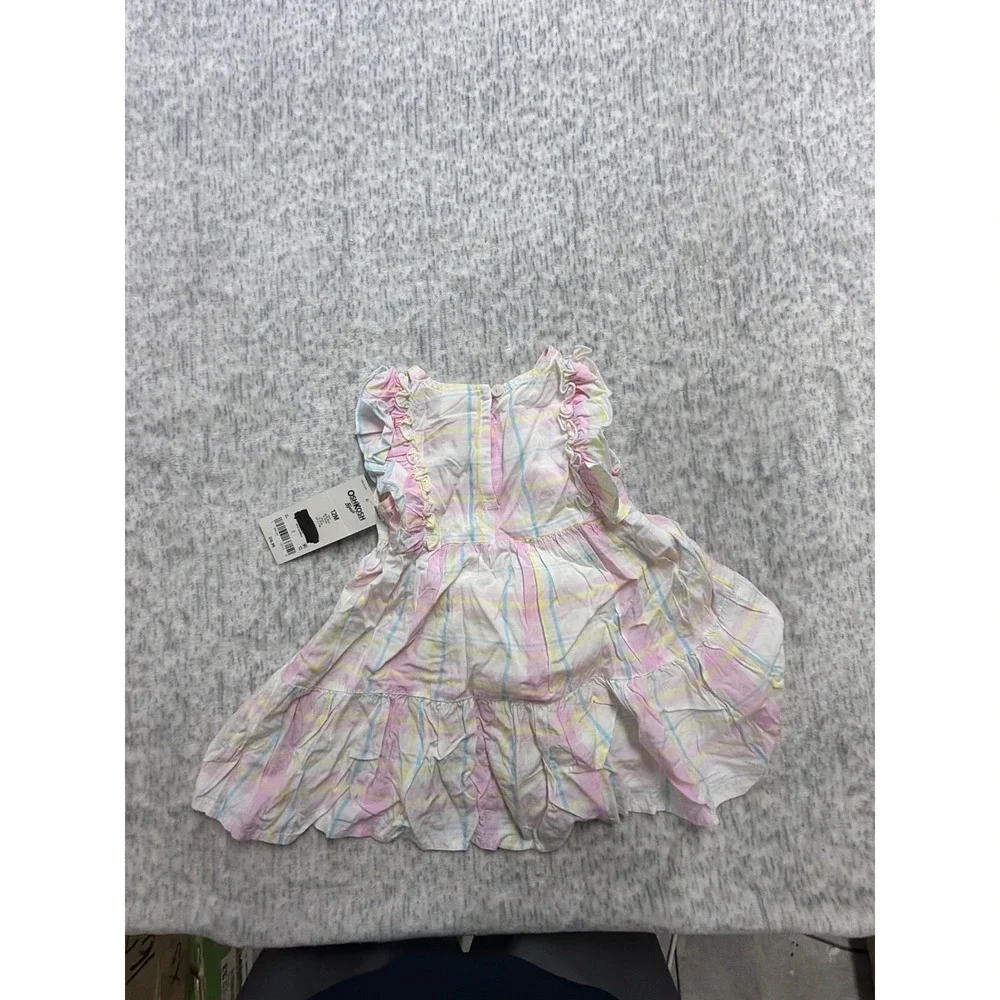 OshKosh B'gosh Baby Girl 12M Pastel Plaid Ruffle Tiered Dress 6I438810 Pink Yel‎